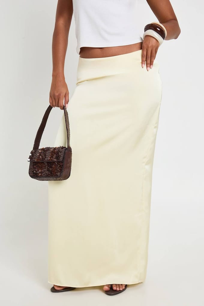 boohoo Dames Satijnen Zeemeermin Maxi Rok | Citroen | Maat: 38