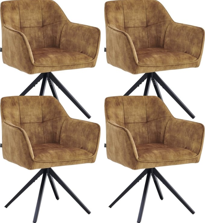 Colenis® - Pearl Eetkamerstoel - Set Van 4 - Okergeel - Adoré Velvet - Industrieel