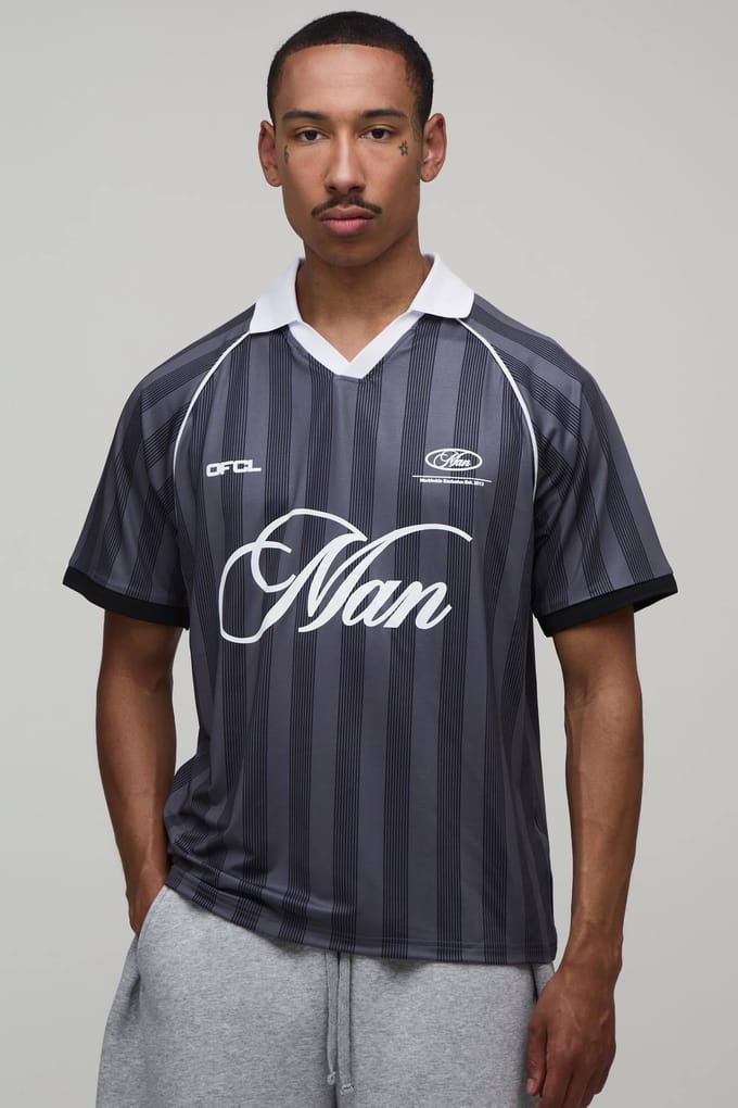 Regular Fit Heren Voetbal Top Met Print | Black | Size XS