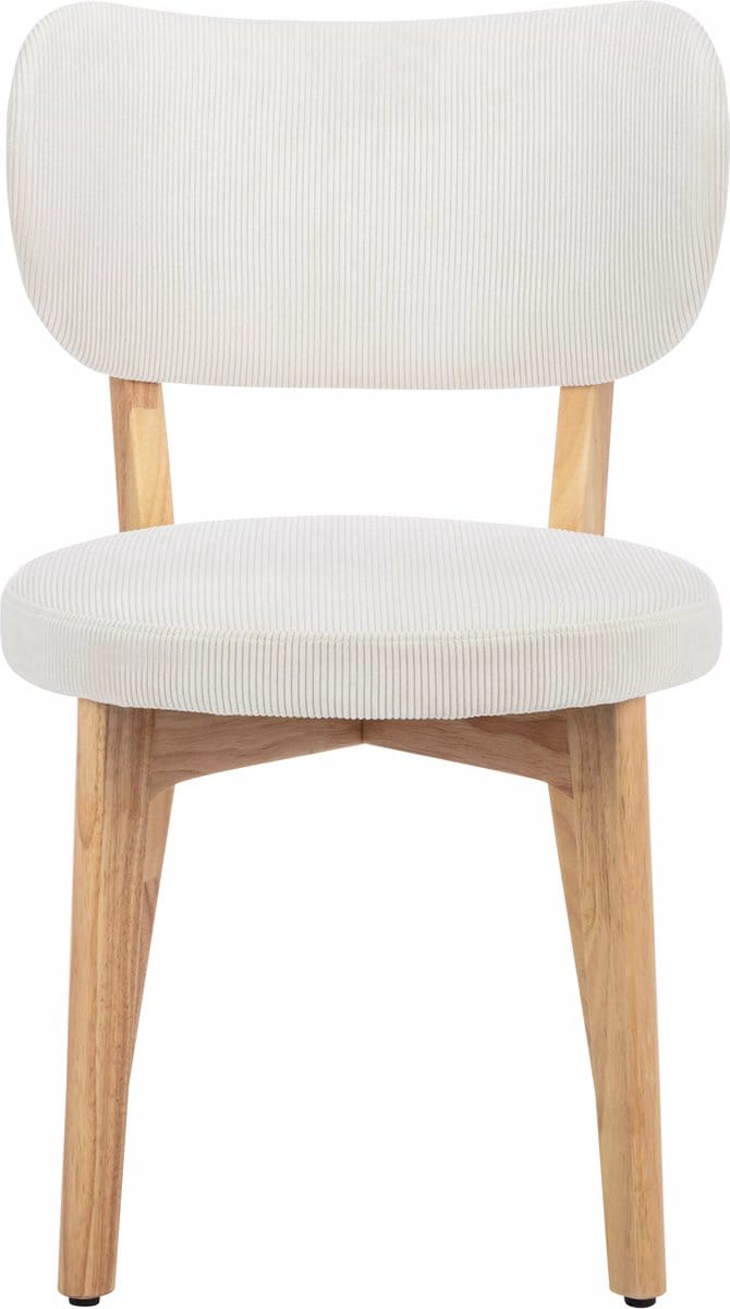 Vente-unique Set van 2 stoelen van ribfluweel en heveahout - Wit - TORIEL
