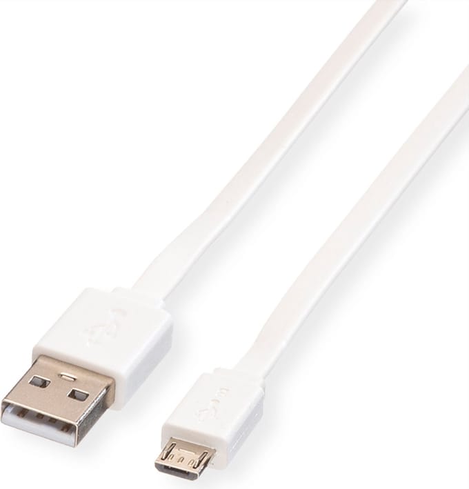 ROLINE USB 2.0 Kabel, USB A Male - Micro USB B Male, wit, 1 m