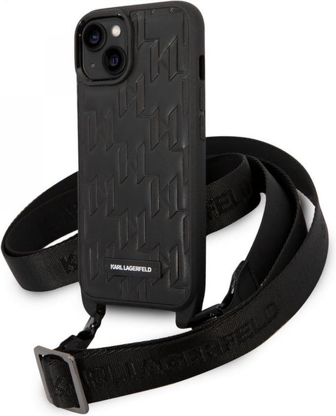 Karl Lagerfeld Saffiano Monogram Strap - Geschikt voor Apple iPhone 14 (6.1") - Zwart