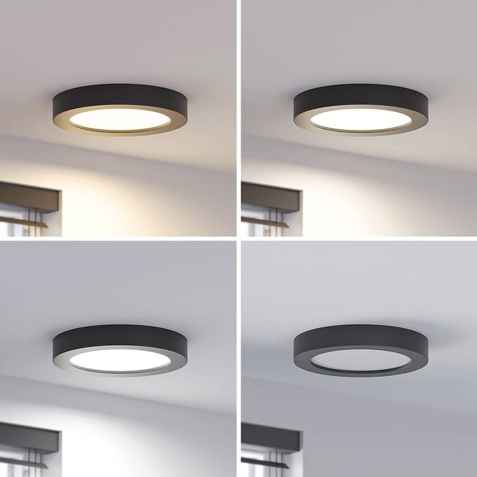 Prios LED plafondlamp Edwina, zwart, 23 cm, CCT, IP44
