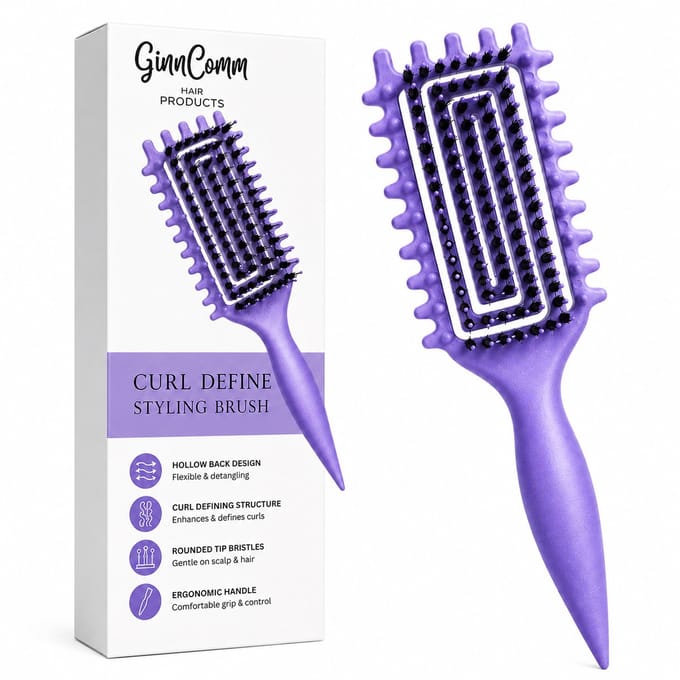 GinnComm Curl Define Brush – Haarborstel voor Krullen – Curly Girl Methode – Paars