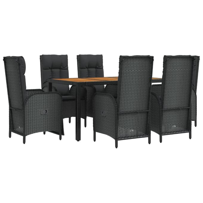 vidaXL - 7-delige - Tuinset - met - kussens - poly - rattan - zwart