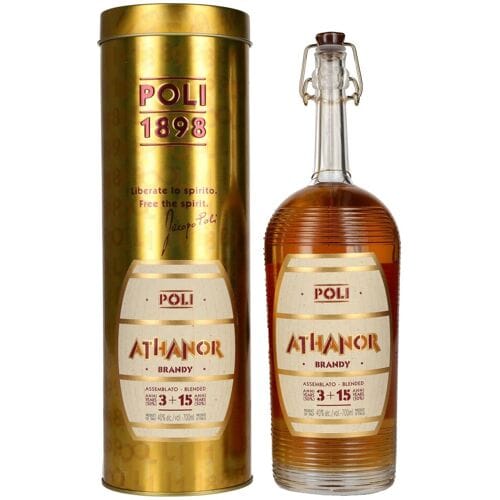 Poli Grappa &amp; Gedistilleerd Poli Brandy ATHANOR 40% Vol. 0,7l in Tinbox