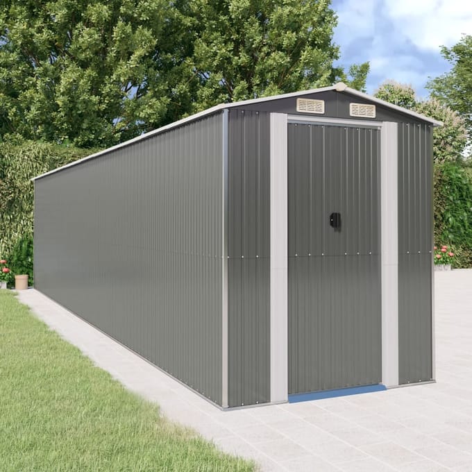 vidaXL - Tuinschuur - 192x855x223 - cm - gegalvaniseerd - staal - lichtgrijs
