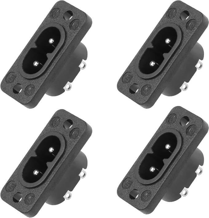 IEC320 C8 C7 2-Pin Plug Inlet Module Power Connector Socket voor Apparaten - 250V AC 2.5A, Geschikt voor Bevestiging en Adapter (Set van 4)