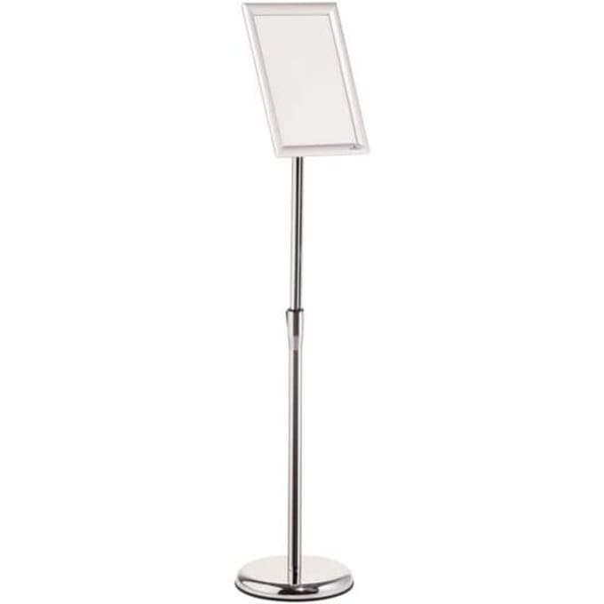 Duurzame informatiestandaard, met DIN A4 vouwframe, staand & liggend formaat, in hoogte verstelbaar, aluminium & polystyreen, zilver