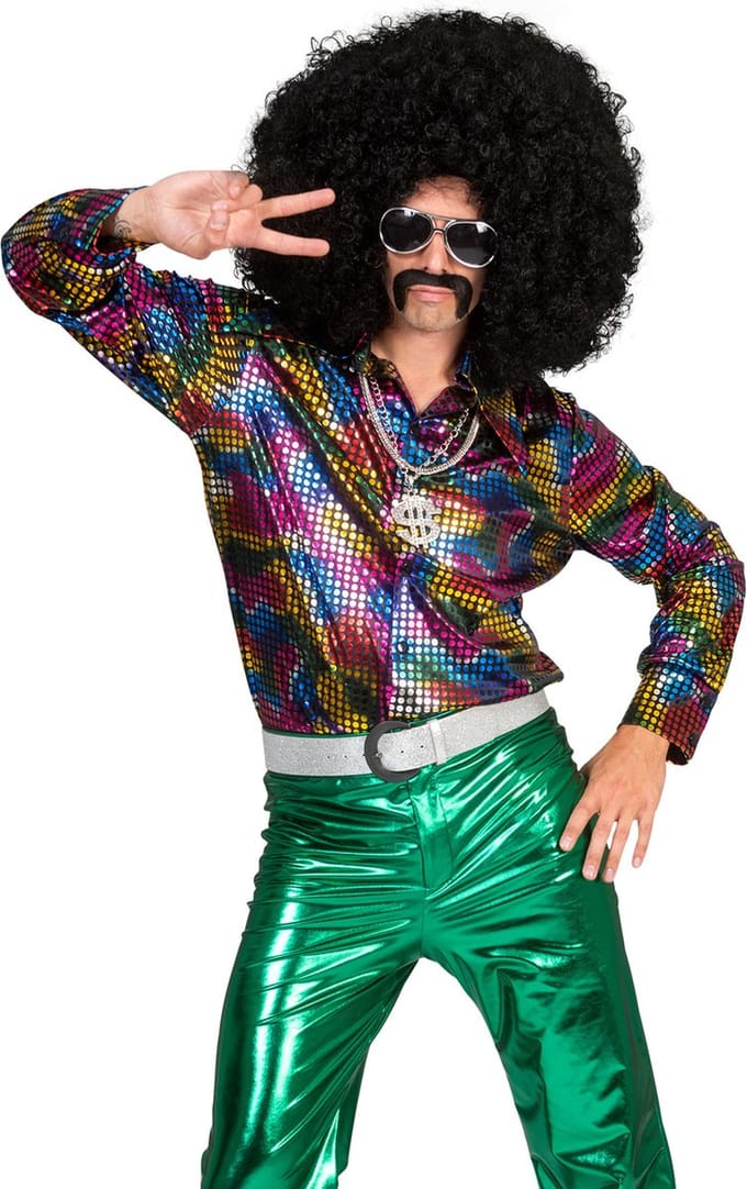 Disco Shirt Johny regenboog glitter kleuren