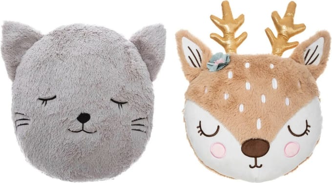 Dieren sierkussen set kinderkamer - kat/poes en hert - 27/31 cm - polyester