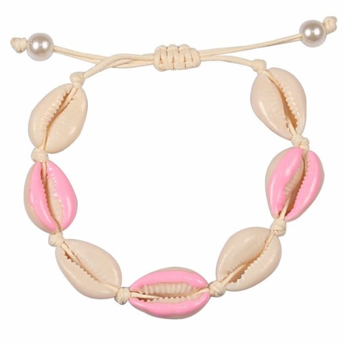 Fako Bijoux® - Schelpjes Armband - Wit - 3x Roze