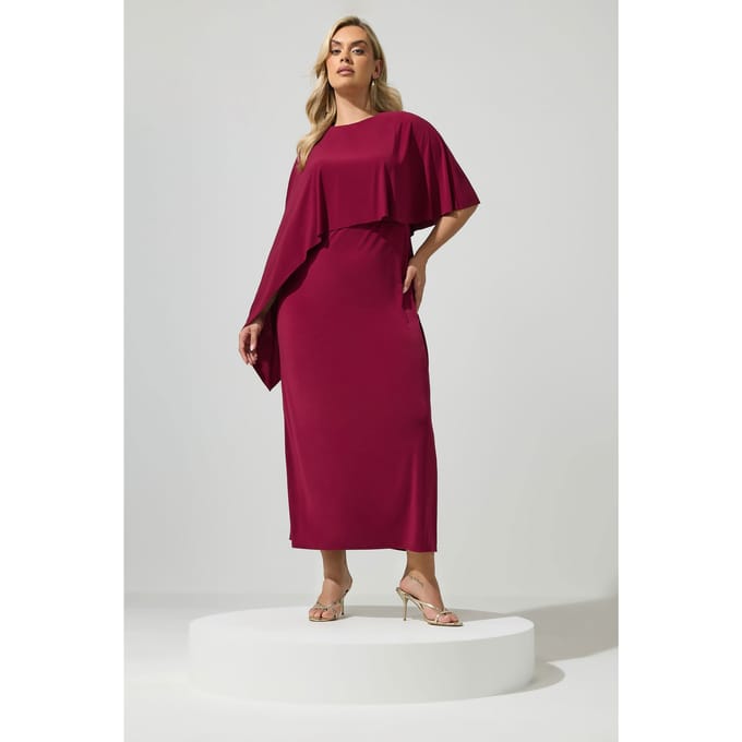 Yours London Bordeauxrode Maxicapejurk Size 38