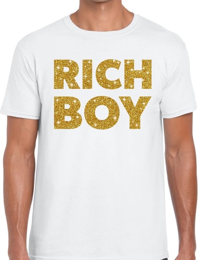 Rich boy goud glitter tekst t-shirt wit voor heren M