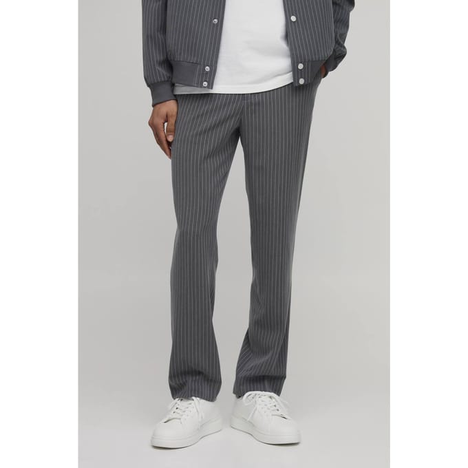 Gestreken Rechte Pasvorm Gestreepte Co-ord Broek | Charcoal | Size 30