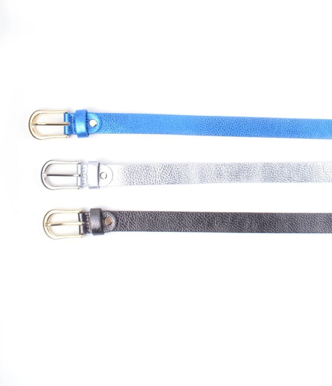 Giuliano dunne lederen riem - Zilver - Metallic - Dames - Made in Italy
