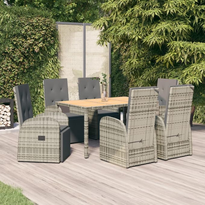 vidaXL - 7-delige - Tuinset - met - kussens - poly - rattan - grijs