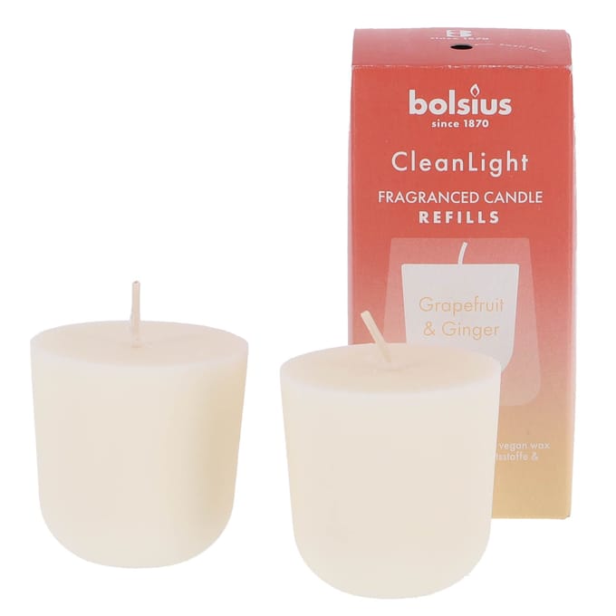 Bolsius - Clean Light - Geurkaars - Navulling - 2 stuks per verpakking - Grapefruit & Ginger