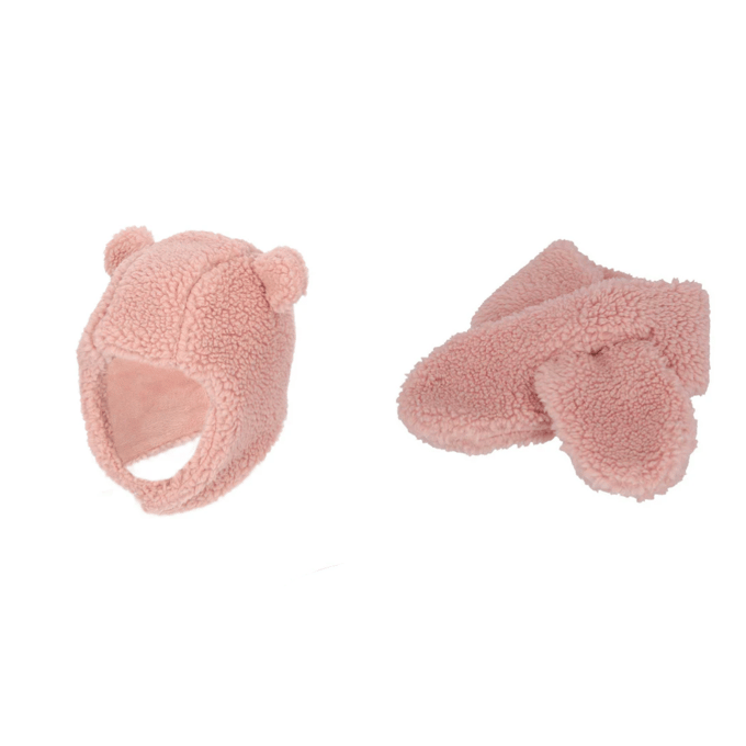 Sarlini - Baby Sjaal & Muts - Set - Teddy Wol - 1-2 Jaar - Licht Roze
