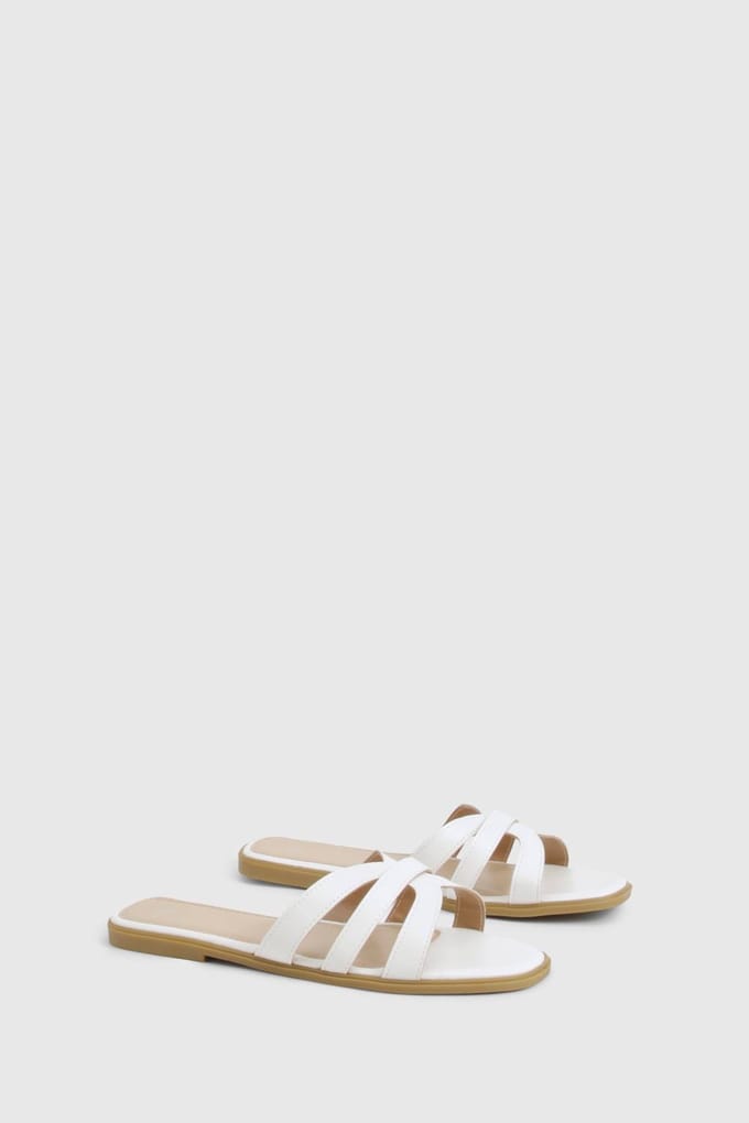 boohoo Dames Sliders met brede pasvorm en kruisbandjes | Wit | Maat: 37