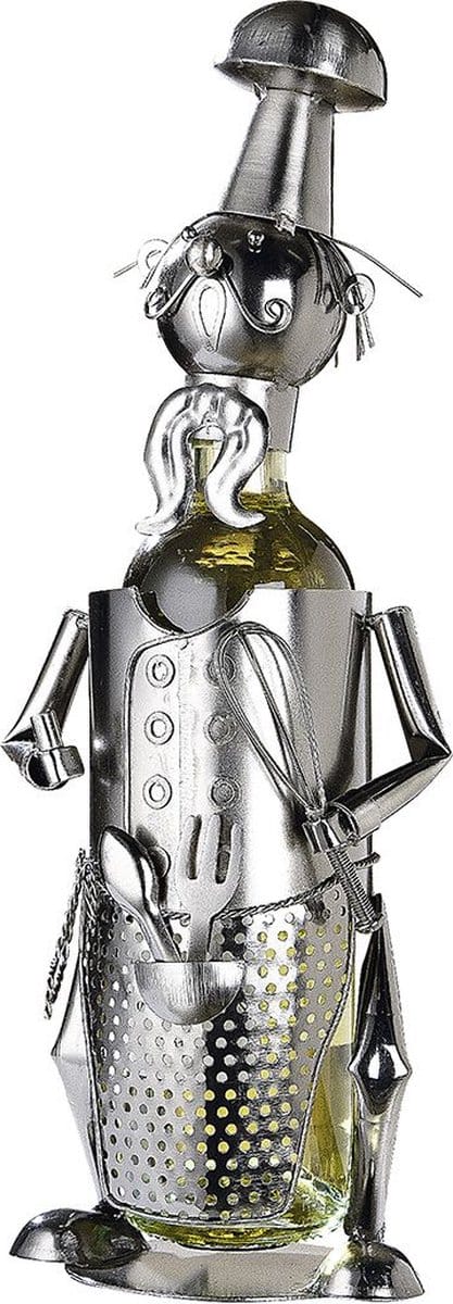 Chef kok wijnfleshouder - moermannetje chef kok - cadeaubeeldje - metalen cadeau beeldje - chef kok
