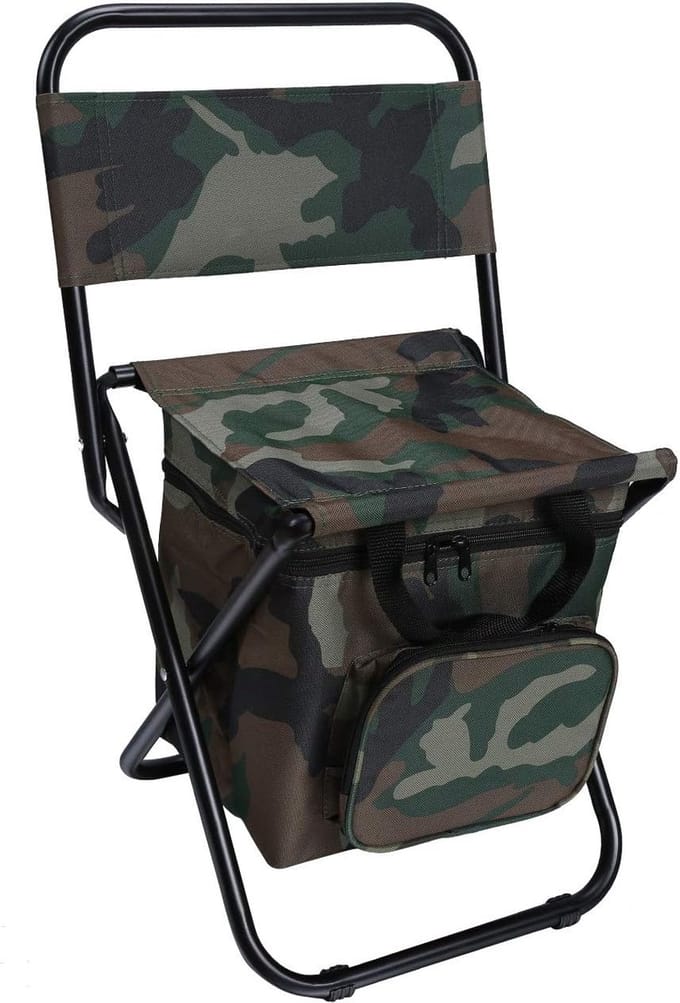 Visstoel met geïsoleerde tas, draagbare visstoel, opvouwbare kampeerstoel - camouflage