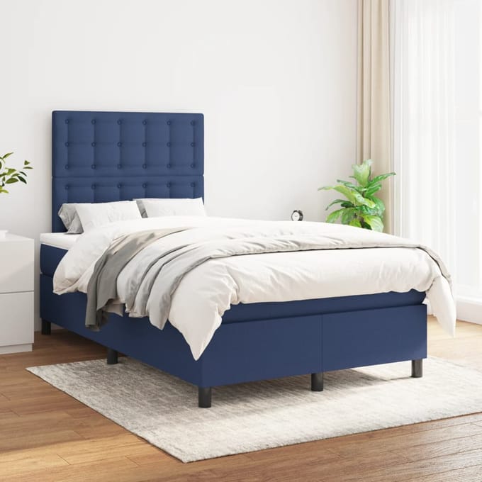 vidaXL - Boxspring - met - matras - stof - blauw - 120x190 - cm