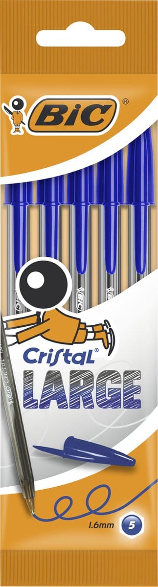 Bic Balpennen Cristal Large 15 Cm 1,6 Mm Blauw 5 Stuks