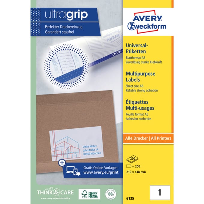 Etiket Avery ILK 210x148mm op - A5 vel wit doos 200 vel 1 et.