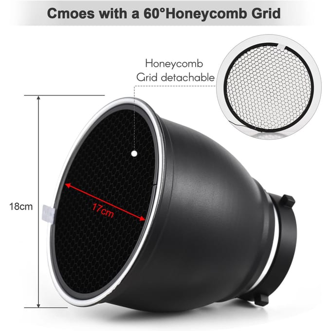 7 Inch Bowens Mount Beauty Dish Standaard Reflector Diffuser Lampenkap Schotel met 60 graden Honingraatraster & Diffuser zwart