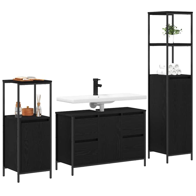 vidaXL - Badkamermeubel - Set - 3 - st - Zwart - Eiken - 36 - x - 35 - x - 165 - cm
