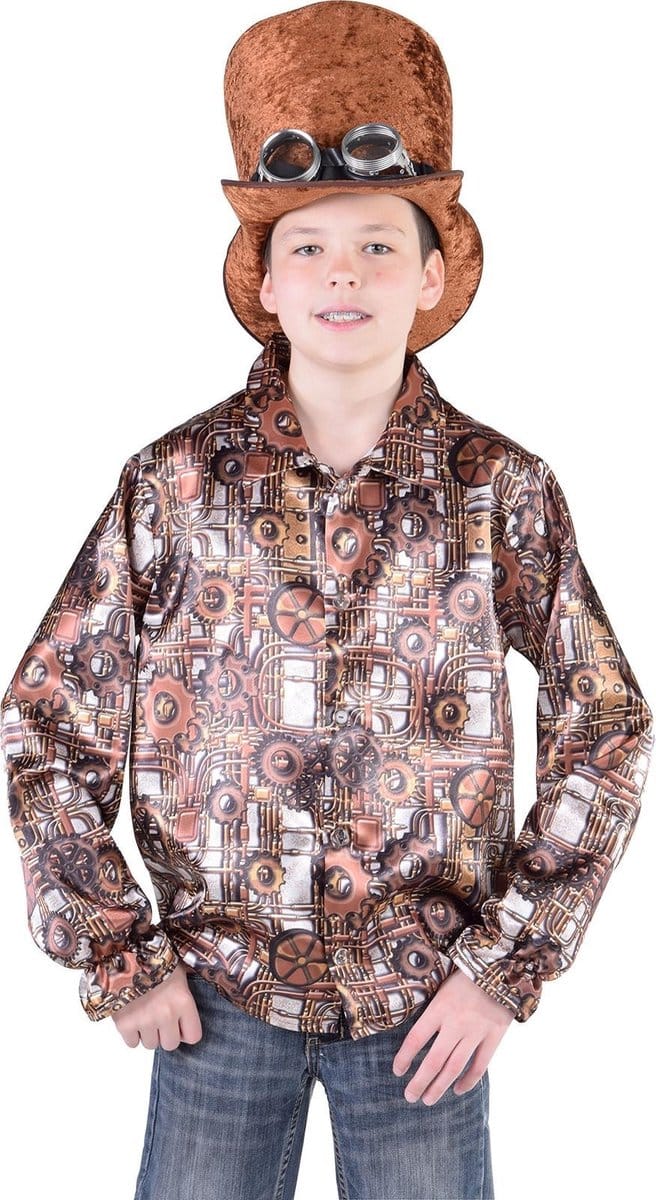 Magic Design Verkleedblouse Steampunk Jongens Satijn Koper Mt 140