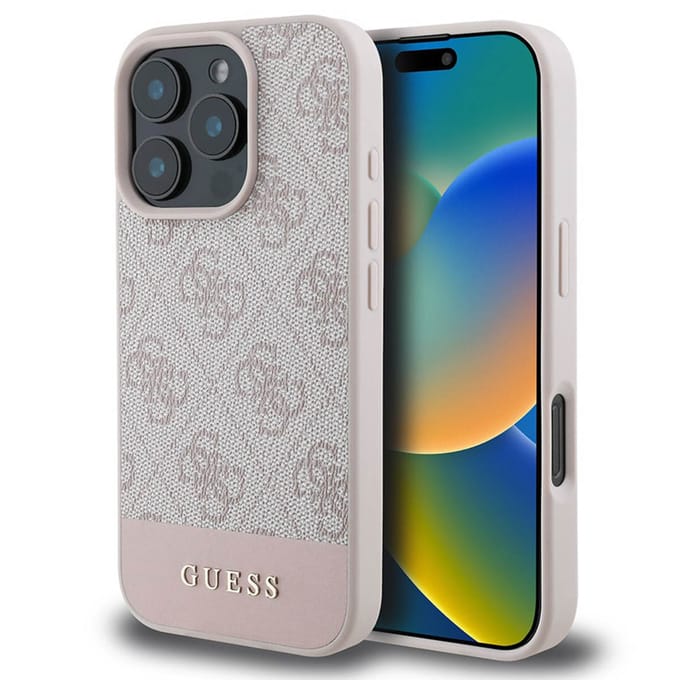 Guess 4G Bottom Stripe Hoesje Geschikt voor Apple iPhone 16 Pro - Back Cover Roze