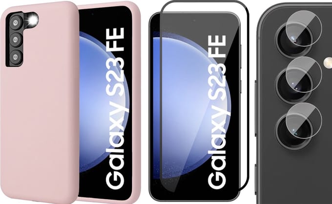 Hoesje geschikt voor Samsung Galaxy S23 FE - Screenprotector Volledig Dekkend Glas & Camera - Mat Back Case Roze