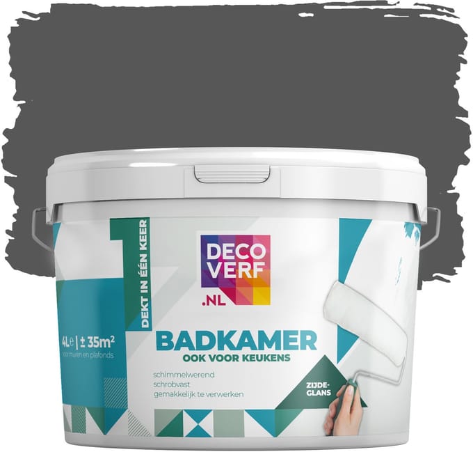 Decoverf badkamerverf koolgrijs, 4L