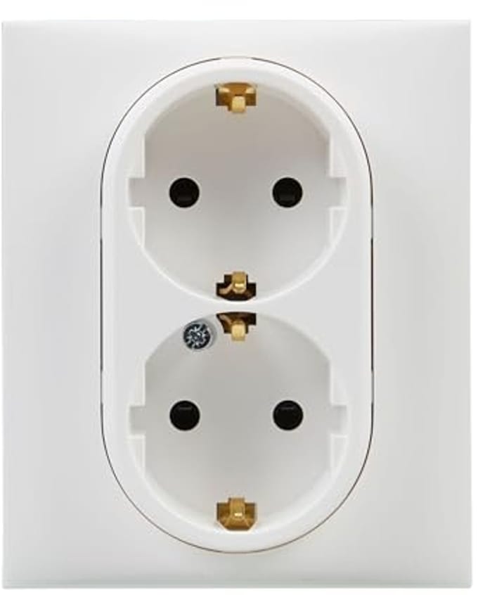 Dubbel stopcontact 2 x 2 P+T 16 A voor inbouwinstallatie - Wit