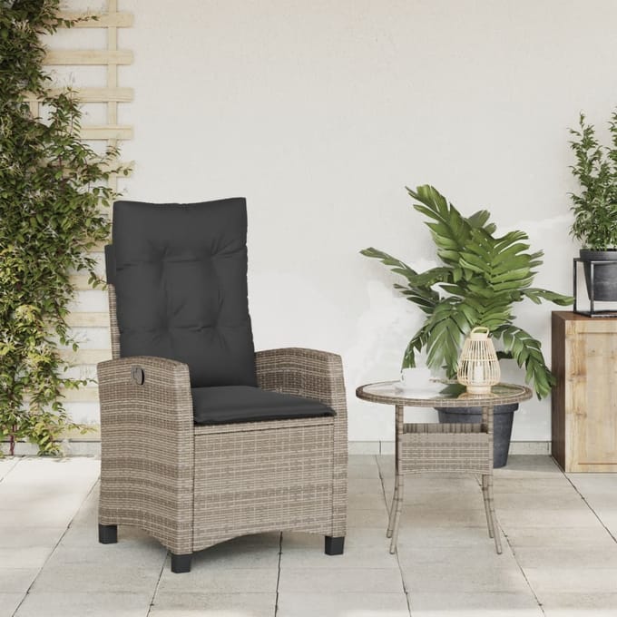 vidaXL - Tuinstoel - verstelbaar - met - kussens - poly - rattan - grijs