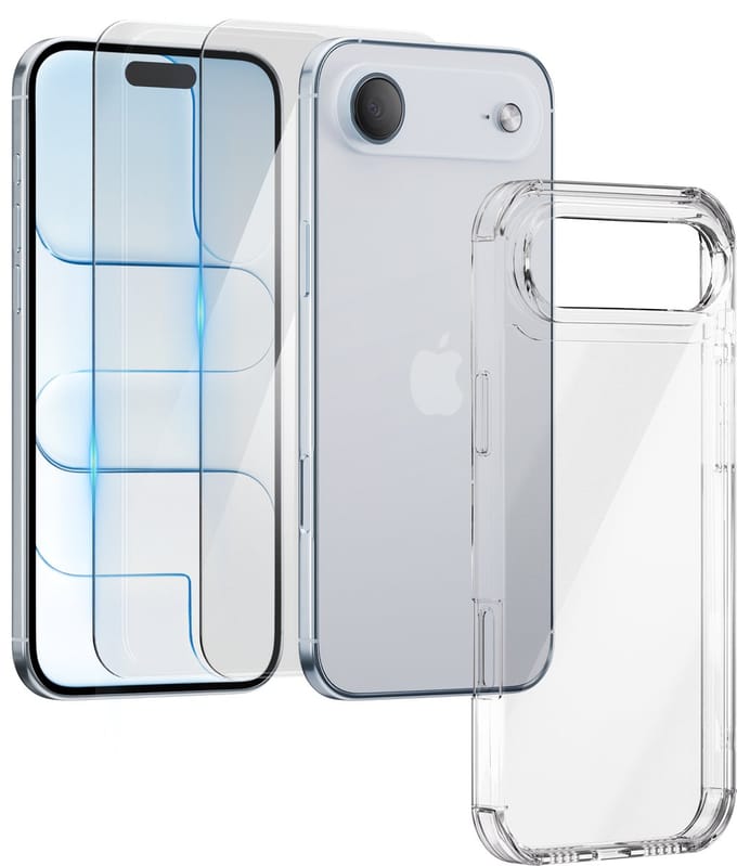 Hoesje - geschikt voor iPhone 17 Air - Transparant - 2x screenprotector - beschermglas screen protector - Anti Shock hoes case