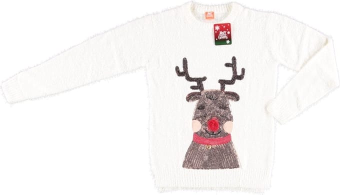 Witte dames kersttrui met rendier - Foute kersttruien M
