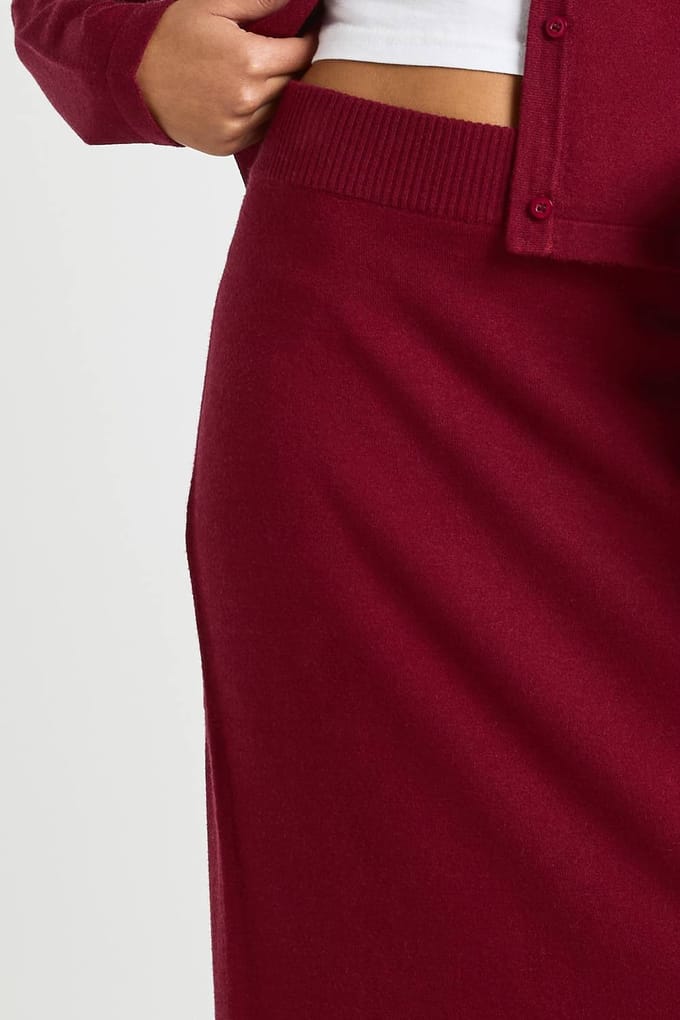 boohoo Dames Rib Knit Maxi Rok | Burgundy | Maat: Medium