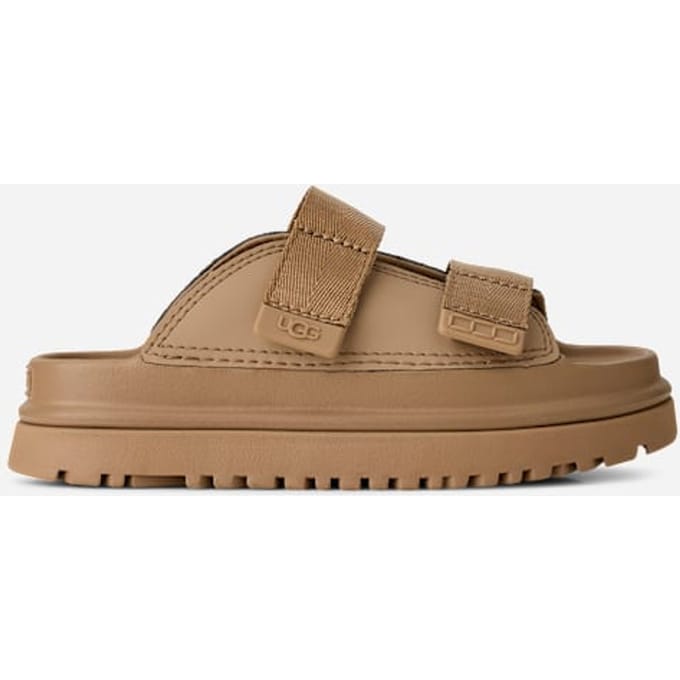 UGG® GoldenGlow Slide for Kids in Dark Sand, Size 1, Synthetic/Polyester