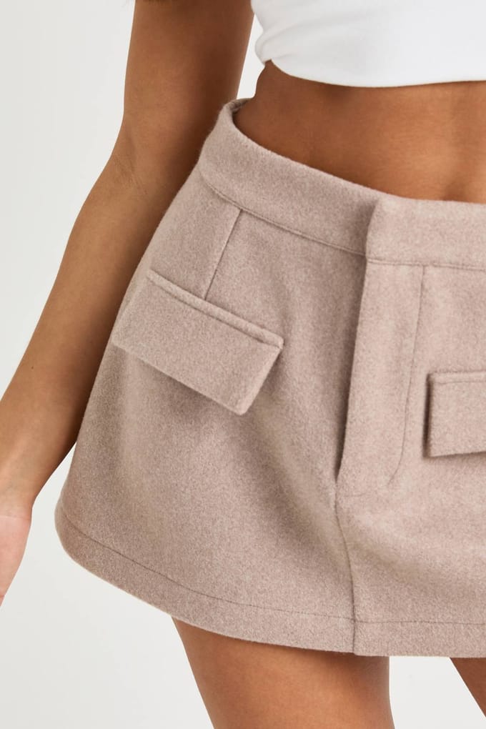 boohoo Dames Petite Wol Mini-Rok | Taupe | Maat: 14