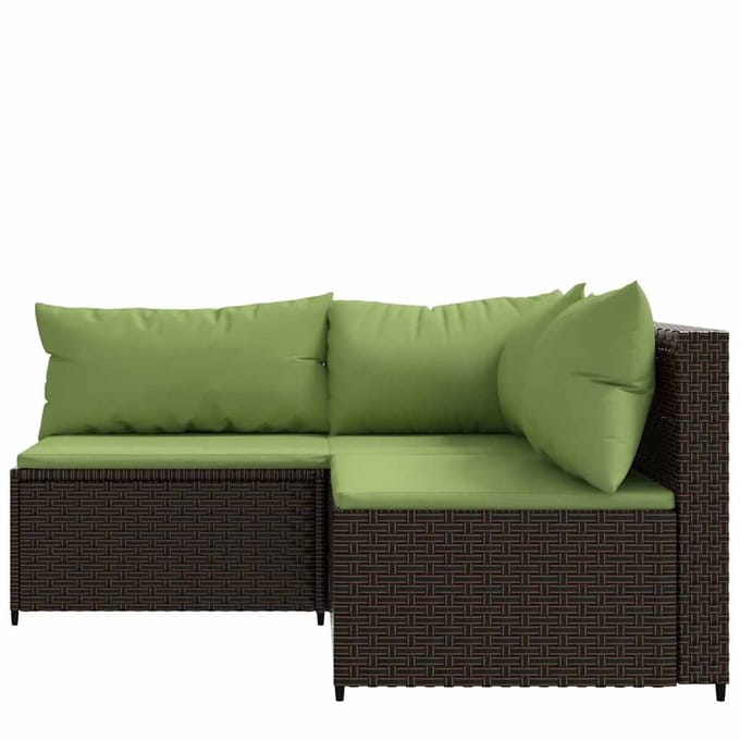 vidaXL - 3-delige - Loungeset - met - kussens - poly - rattan - bruin