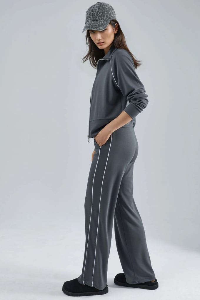 Modal Touch Gebreid Sweatshirt en Broek Set met Rits
