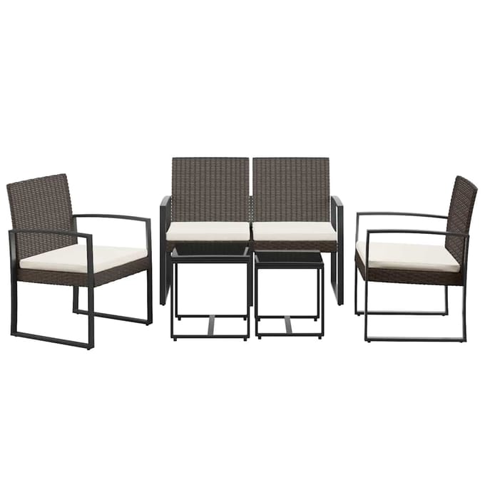 vidaXL - 5-delige - Tuinset - met - kussens - polypropeen - rattan - bruin