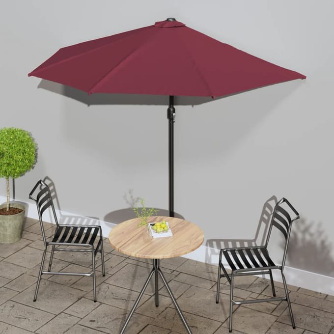 vidaXL - Balkonparasol - half - aluminium - paal - 270x144x222 - cm - bordeauxrood