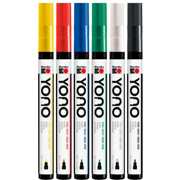 Marabu YONO Marker Set - 6 kleuren - 0.5 tot 1.5 mm ronde punt