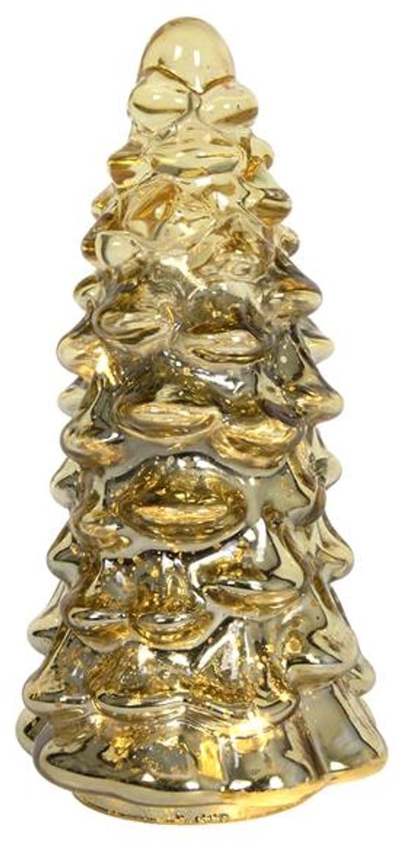 Beeld Kerstboom glas LED goud 20cm