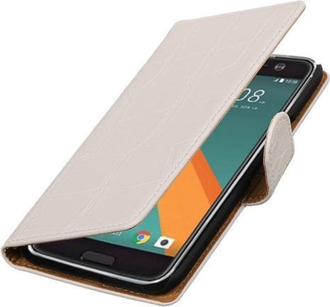 Wit Krokodil booktype wallet cover hoesje voor HTC 10