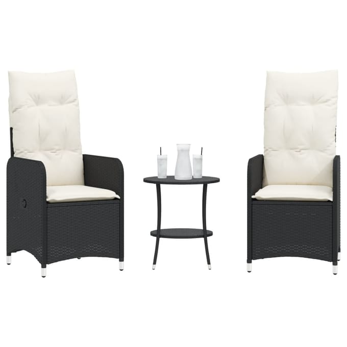 vidaXL - Tuinstoelen - 2 - st - verstelbaar - met - tafel - poly - rattan - zwart